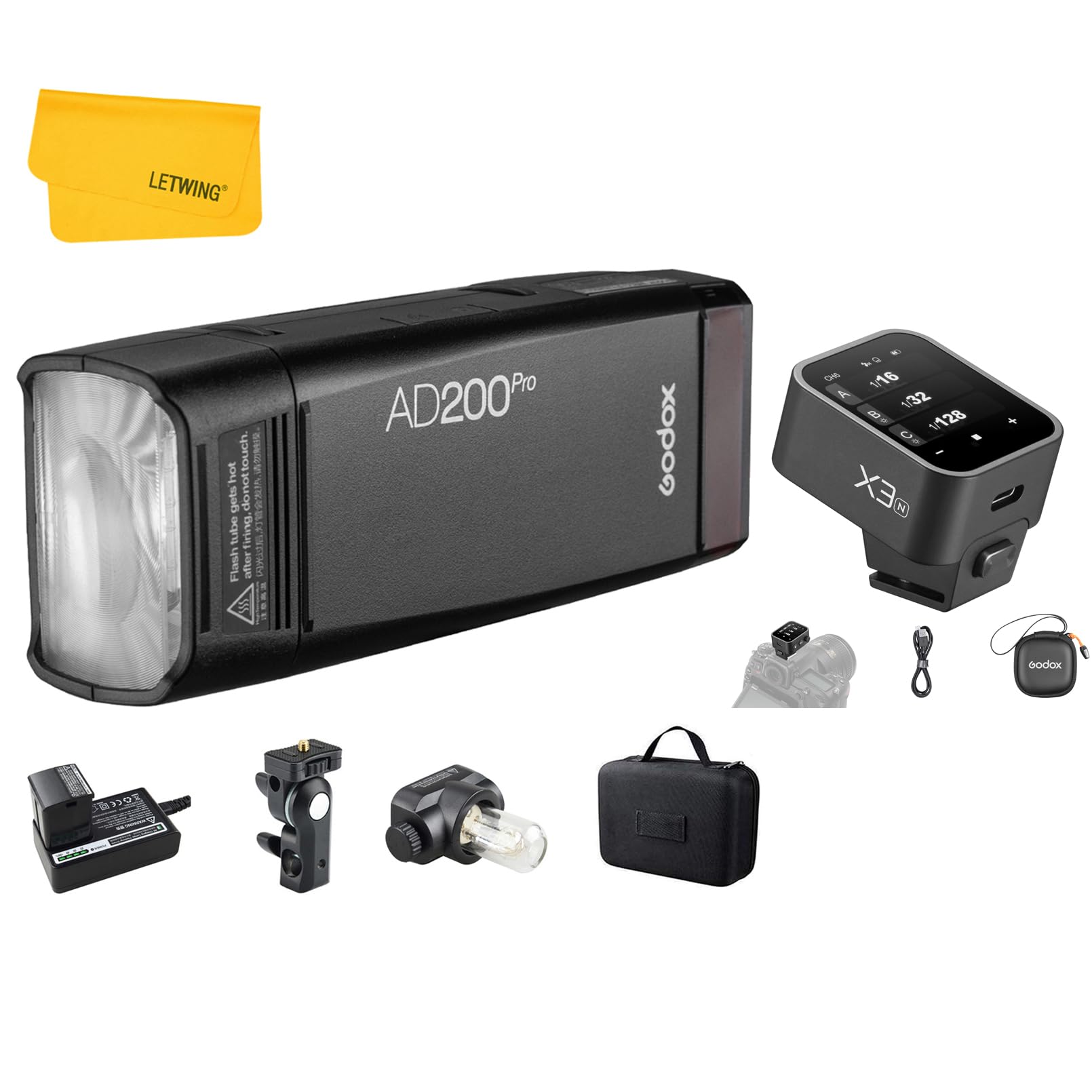 Godox AD200 Pro AD200Pro Flash Strobe, TTL Pocket Flash Monolight, 200W 2.4G Speedlite HSS 1/8000s 2900mAh Li-ion Battery, with Godox X3N X3-N TTL Wireless Flash Trigger for Nikon Camera
