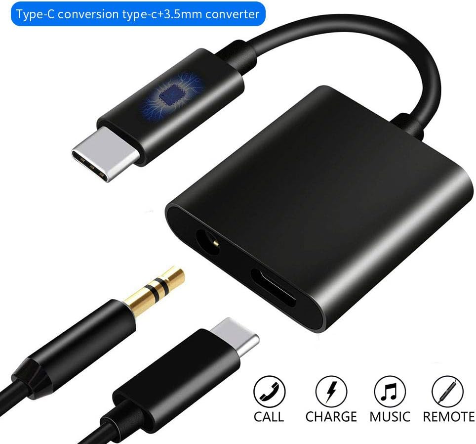 Anskp 2 in 1 Type C Male Fast Charge Adapter USB C to 3.5mm Audio Headphone Jack Adapter Supports Audio and Charging for Huawei, HTC, Google Pixel 3/3 XL/2/2 XL, Support Phone Call and Volume Control