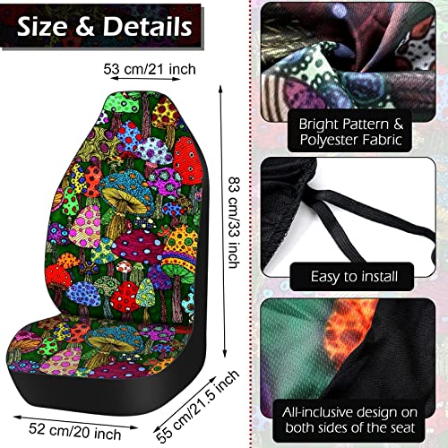 Tallew 12 Pcs Forest Mushroom Car Seat Covers Set, Front Protector Rear View Mirror Hanging Ornament Steering Wheel Cover Belt Keychains Cup Holder Armrest For Women #TOP2
