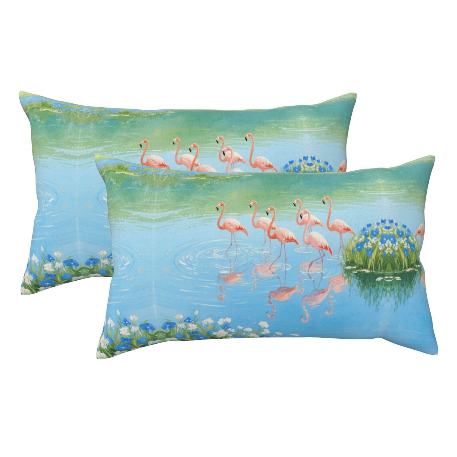 Bright Colors Watercolor Flamingo and Flowers Luxury King Pillowcases Set of 2, Plush Velvet Feel Pillow Covers with Hidden Zipper, Skin & Hair Friendly, 20x36 Inches Pillow Cases for Sleeping Gift