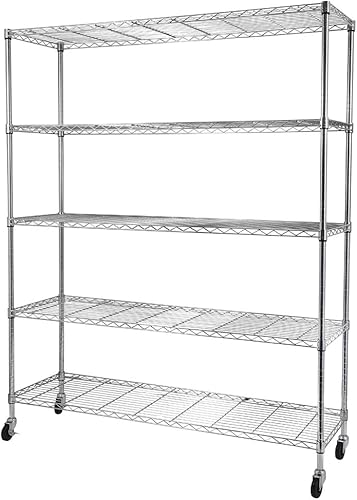 Miniatura 8 de Estantería de alambre resistente de 5 niveles de grado comercial con ruedas, estante organizador de metal, cromo, estantes organizadores de