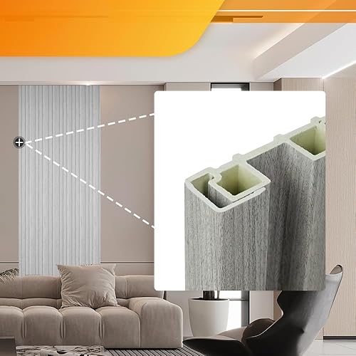 Miniatura 13 de OUZUGIE WPC Paneles de Pared de Lata Acústica, Paquete de 8 Paneles de Pared 3D de 96 x 6 Pulgadas para Decoración de Paredes Interiores, Sala de
