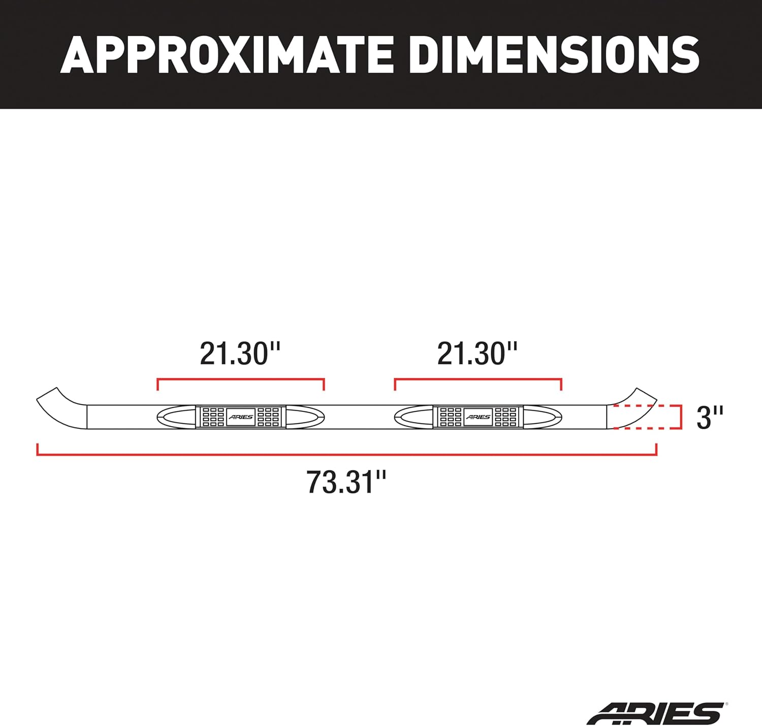 ARIES 205040-2 3-Inch Round Polished Stainless Steel Nerf Bars, No-Drill, Fits Select Dodge, Ram 1500, 2500, 3500