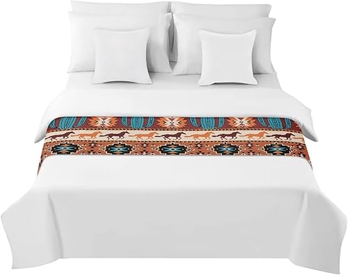 Miniatura 2 de ZFRXIGN Caminos y bufandas de caballo occidentales para decoración del hogar, hotel, juego de ropa de cama azteca, camino de cama del suroeste,