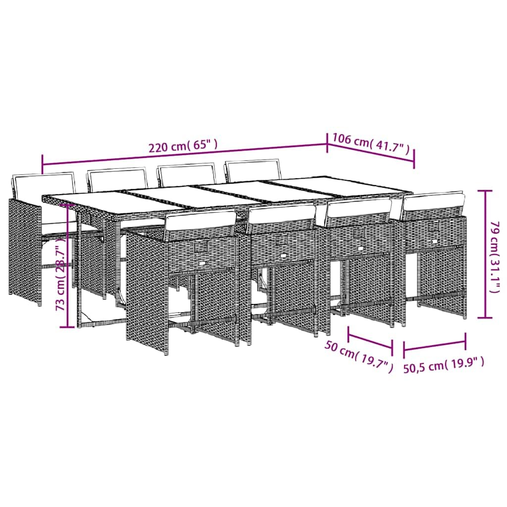 vidaXL Ensemble à Manger de Jardin 9pcs Coussins Noir résine tressée