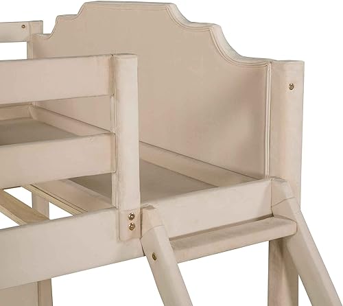 Miniatura 6 de ATY Litera triple con 3 cajones marco de cama de terciopelo completo sobre individual e individual con cabecera y barandillas de seguridad diseño de