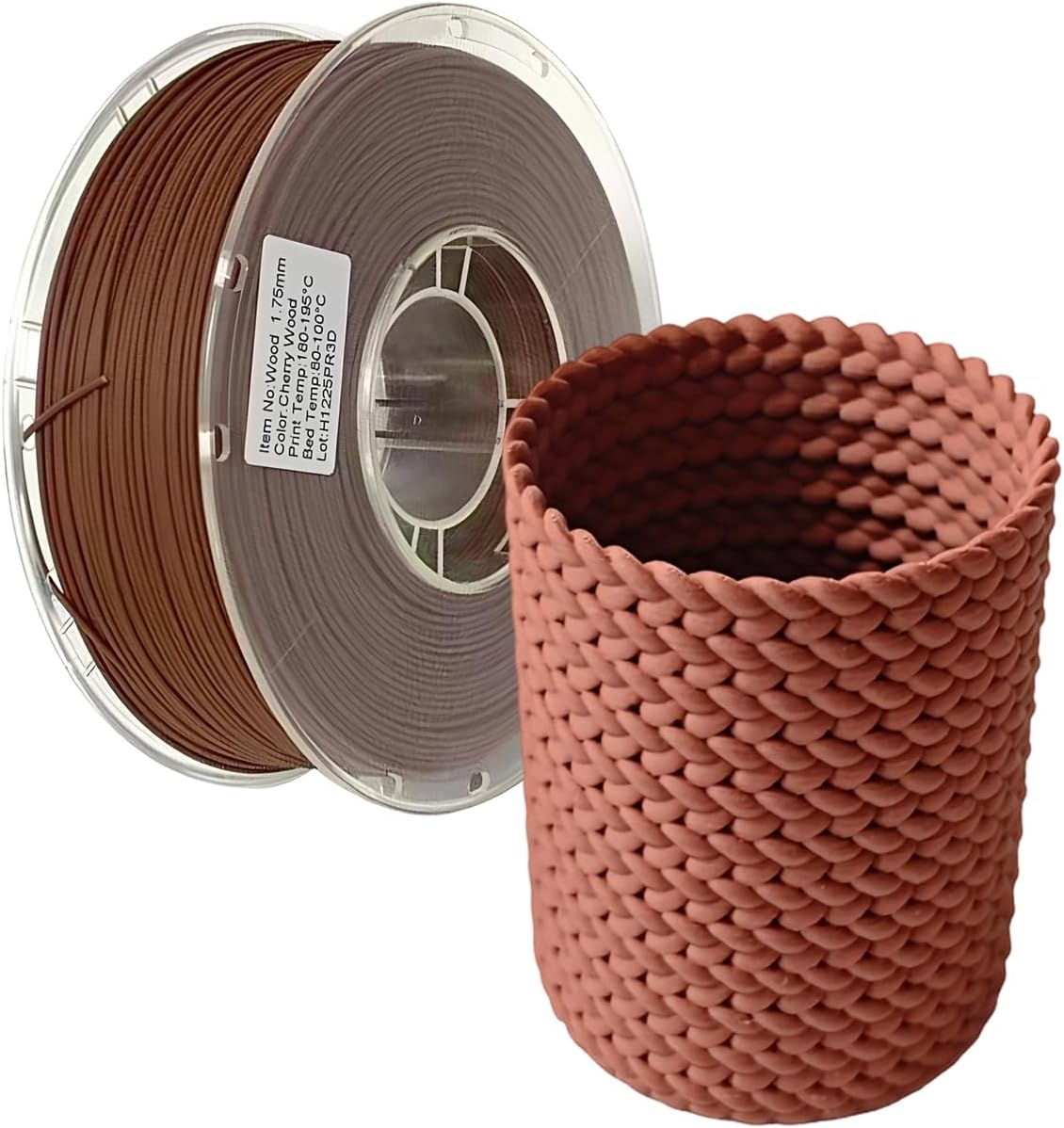 PLA Filament 1.75mm Walnut Wood 1KG, Real Wood Flour Added 3D Printer Filament, 1kg Spool(2.2lbs) Fits for Most FDM 3D Printers Cherry