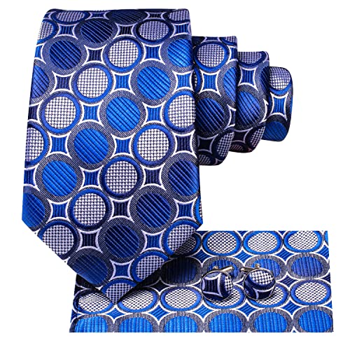 Image of Hi-Tie Silk Ties for Men Plaid Paisley Striped Necktie Pocket Square Cufflinks Set Formal Business