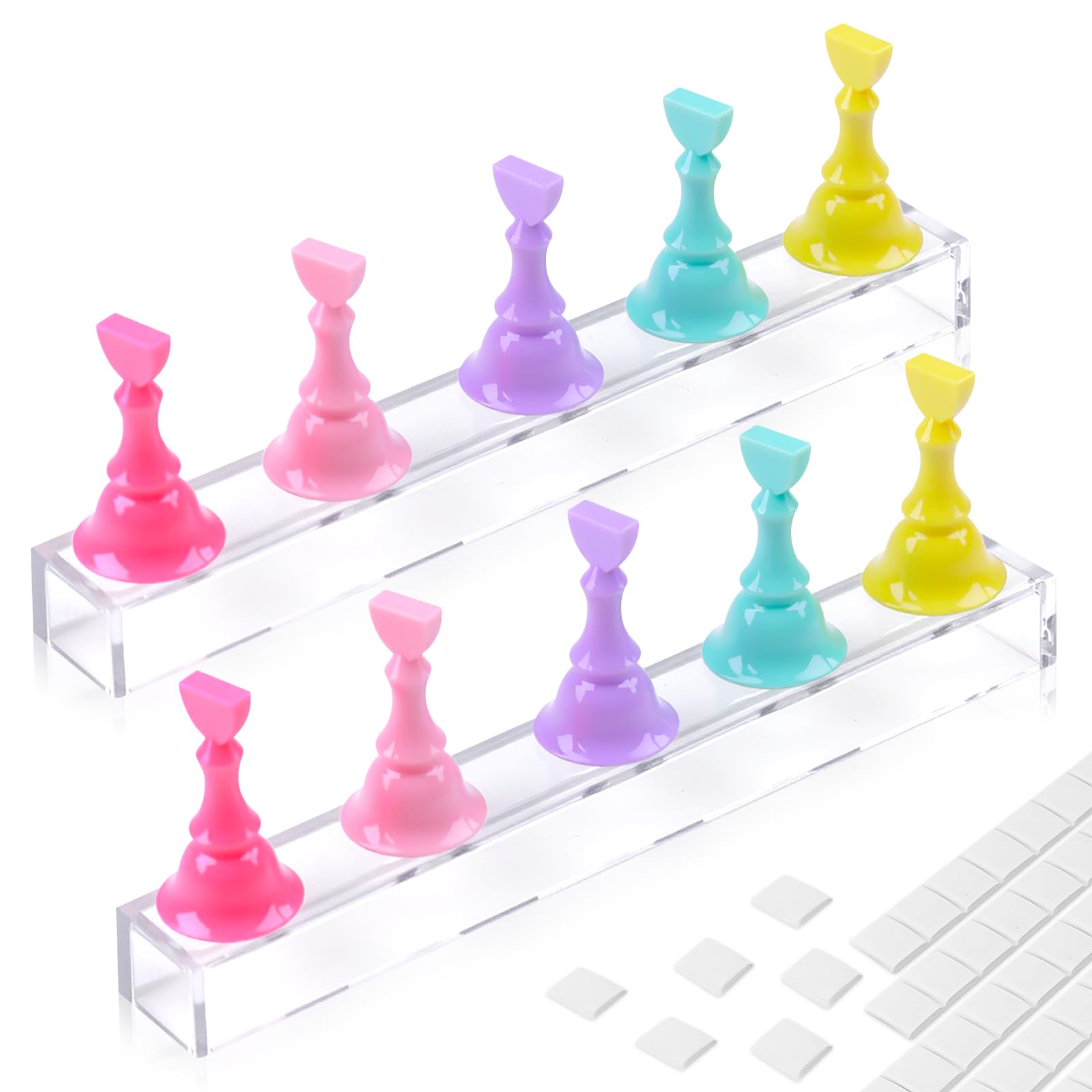 LADYING 2 Sets Nail Painting Stand With Reusable Adhesive Putty Acrylic Nail Holder For Press On Nails Display Tools Kit Accessories Home DIY Salon