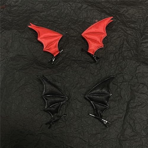 Red Devil Horn Hairpin Halloween Black Bat Hair Clips For Halloween Festive Jhh33 (Black-Red Bat Wing) #TOP3