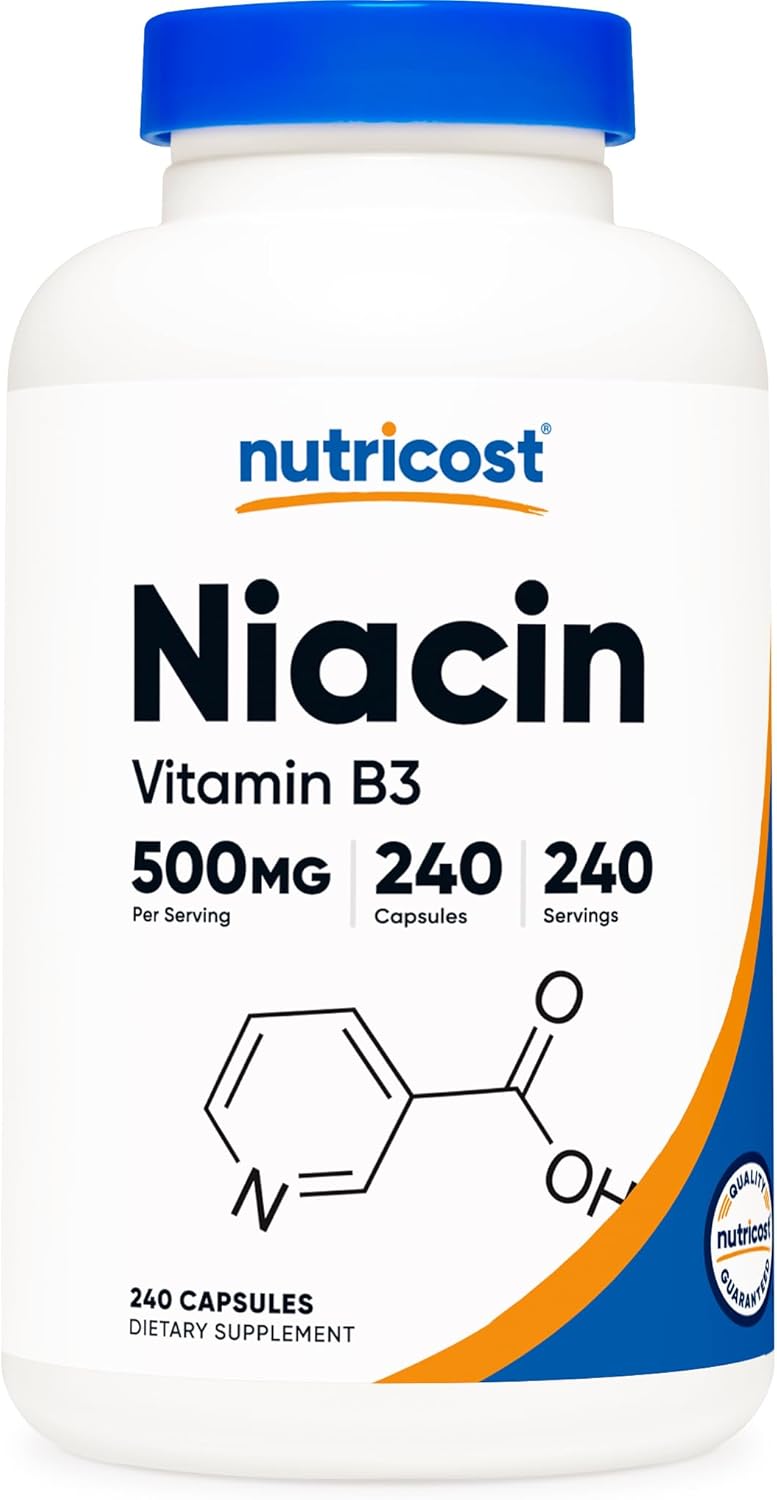 Nutricost Niacin (Vitamin B3) 500mg, 240 Capsules – with Flushing, Non-GMO, Gluten Free Nutricost Niacin (Vitamin B3) 500mg, 240 Capsules – with Flushing, Non-GMO, Gluten Free