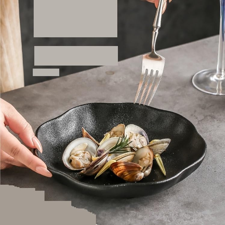 ディナープレート 中華皿 家庭用深皿 サラダ皿 セラミック製朝食用蒸しご飯皿 洋食用皿 サラダプレート(B,L)