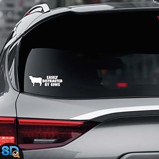 Smart Easily Distracted by Cows Vinyl Decal for Cars Trucks Vans SUVs Windows Walls Cups Laptops | White | 9" inch | SD-765