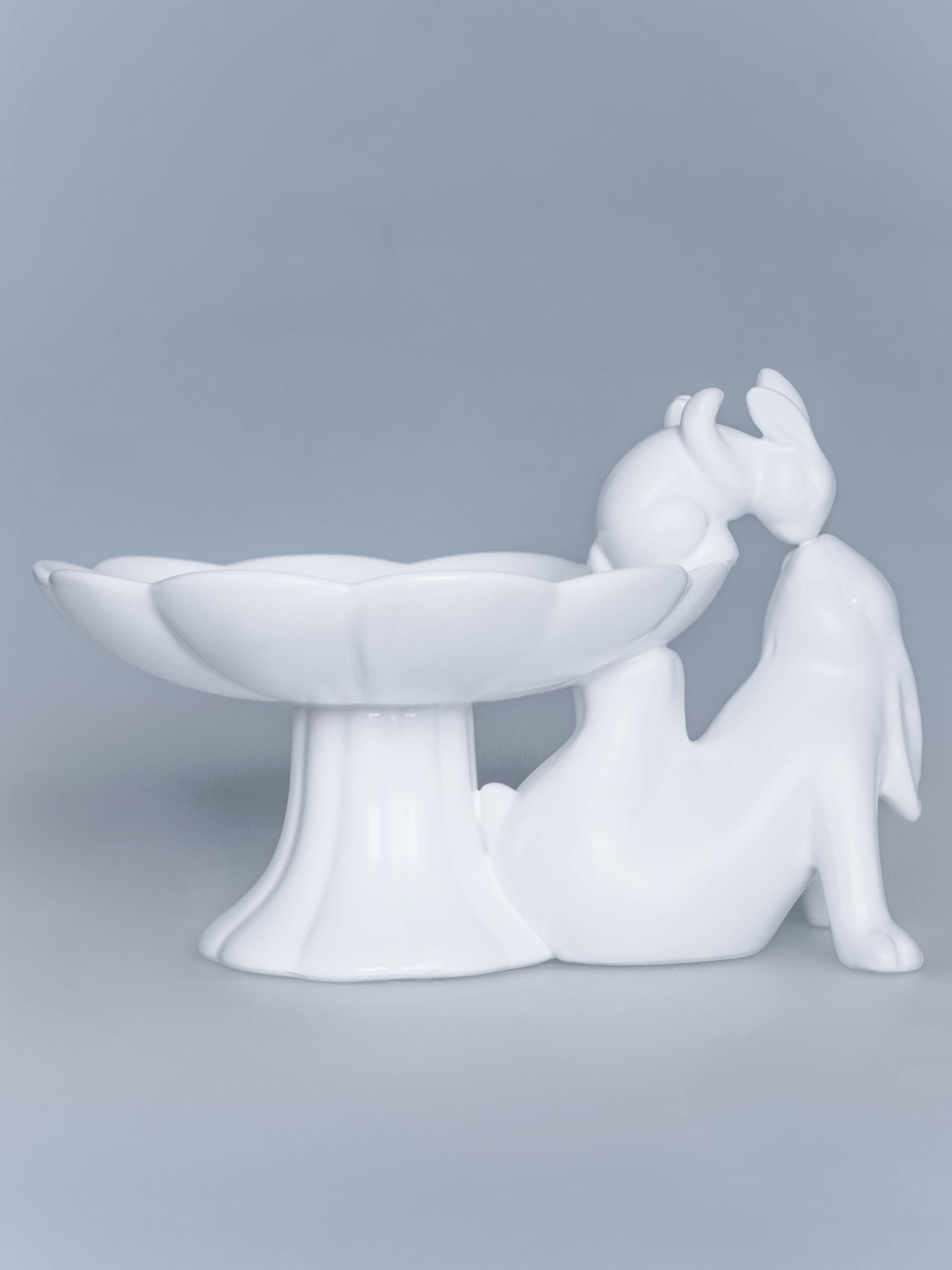 Kissing Bunnies Ceramic Candy Bowl - White Retro Rabbit Candy Dish For Easter & Special Occasions - View #9