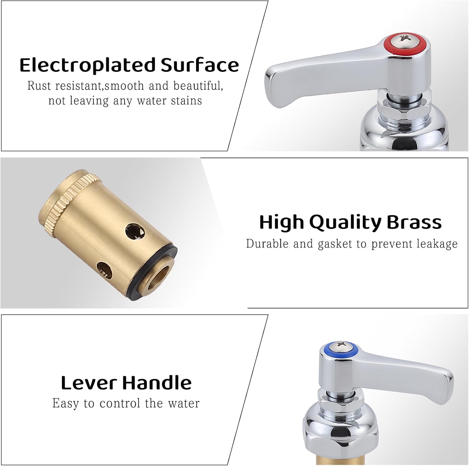 2Pcs Hot and Cold Side Handle Stem Assembly for T&S Brass Eterna Spindle Assembly, Replace 002713-40 & 002714-40 Fits for All T&S Faucets Valve Replacement Part