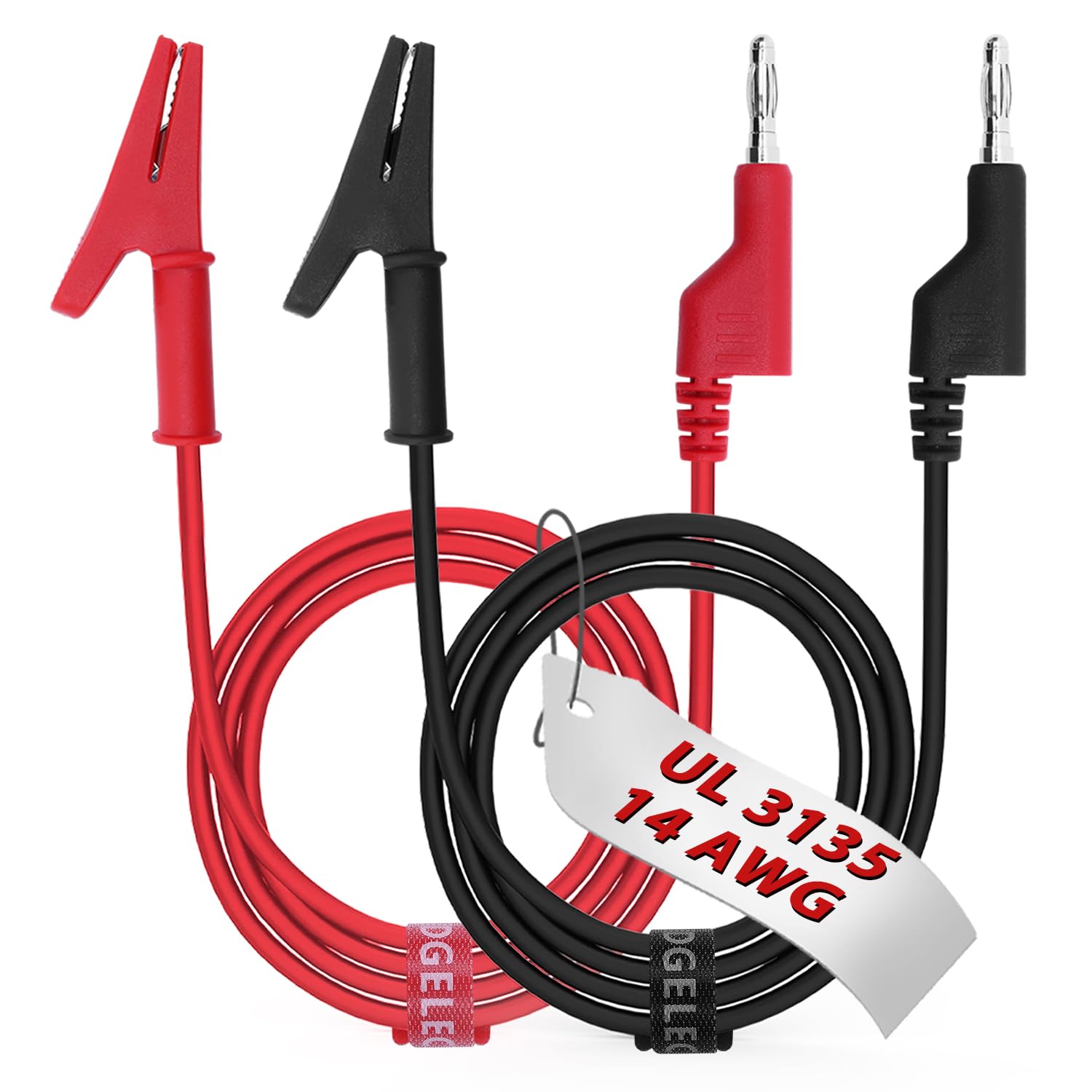 14 Gauge 2pcs 3.3 Ft Stackable 4MM Banana Plug to Alligator Clips UL3135, Heavy Duty Silicone Test Leads Set Jumper Wires Kit for Testing - EDGELEC