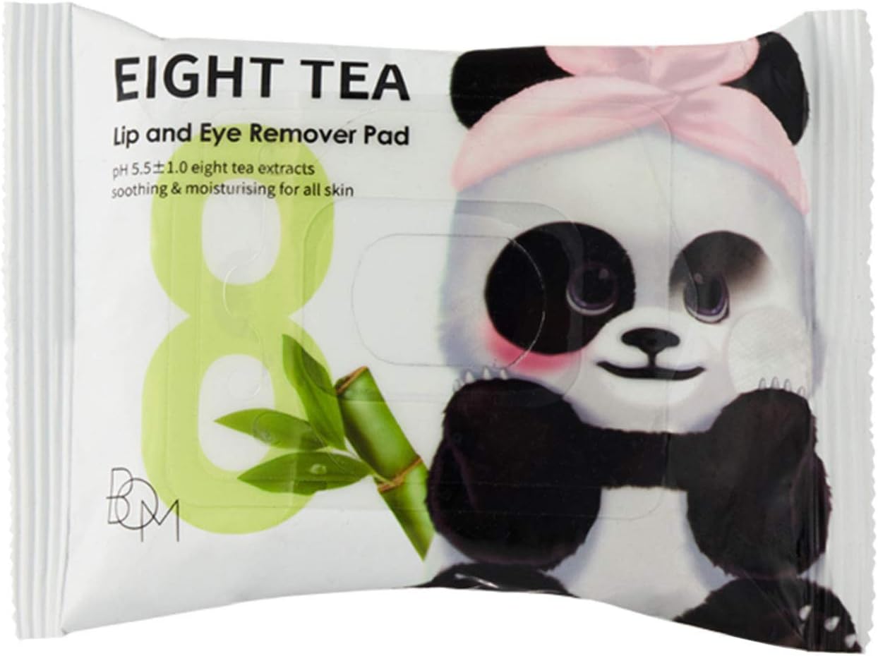 Eight Tea Lip n Eye Remover Pads Waterproof, Eye en Lip Makeup Remover Wipes met groene thee, 30 tellen