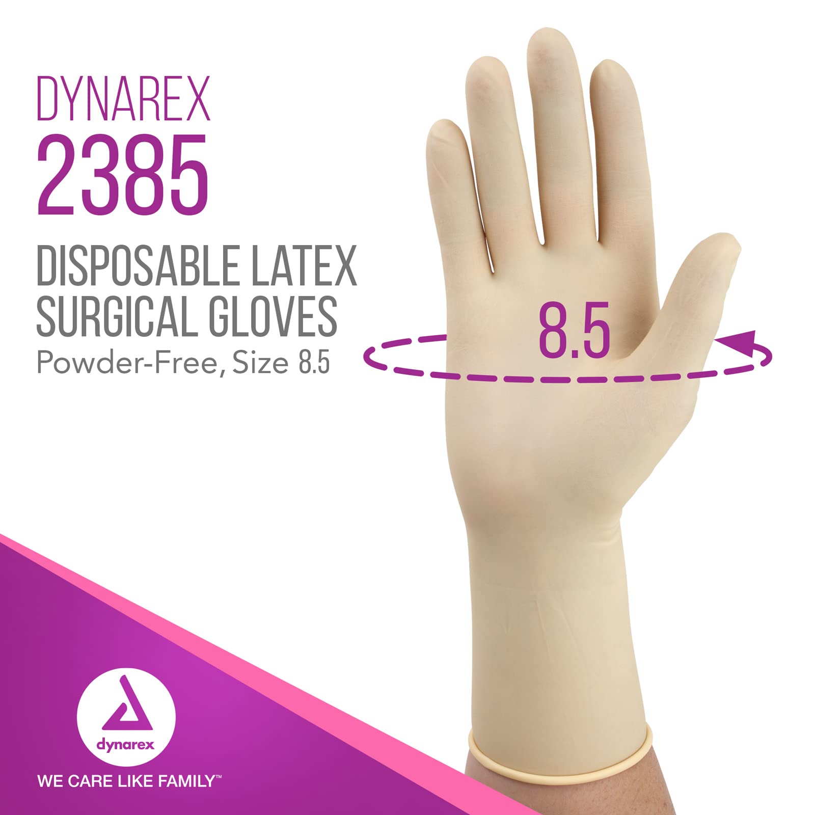 Dynarex Sterile Disposable Latex Surgical Gloves, Powder-Free, Sterilely Packaged in Pairs, Professional Medical and Healthcare Use, Veterinary Clinic, Bisque, Size 8.5, 1 Case of 200 Pairs of Gloves