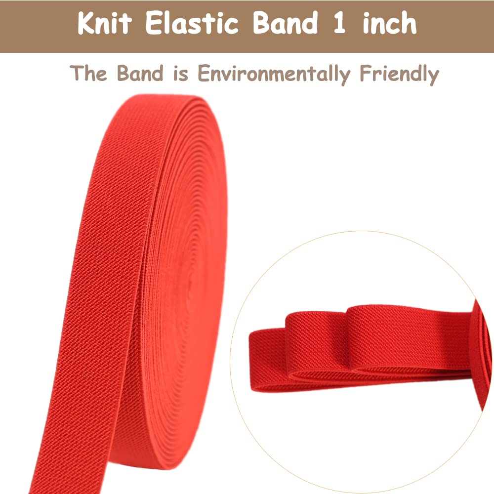 JESEP JSPEC001 - Banda elástica de punto de 1 pulgada y 10 yardas, color rojo, de doble cara, tejido de sarga elástica, carrete elástico pesado para coser pantalones, cintura, pelucas, faldas