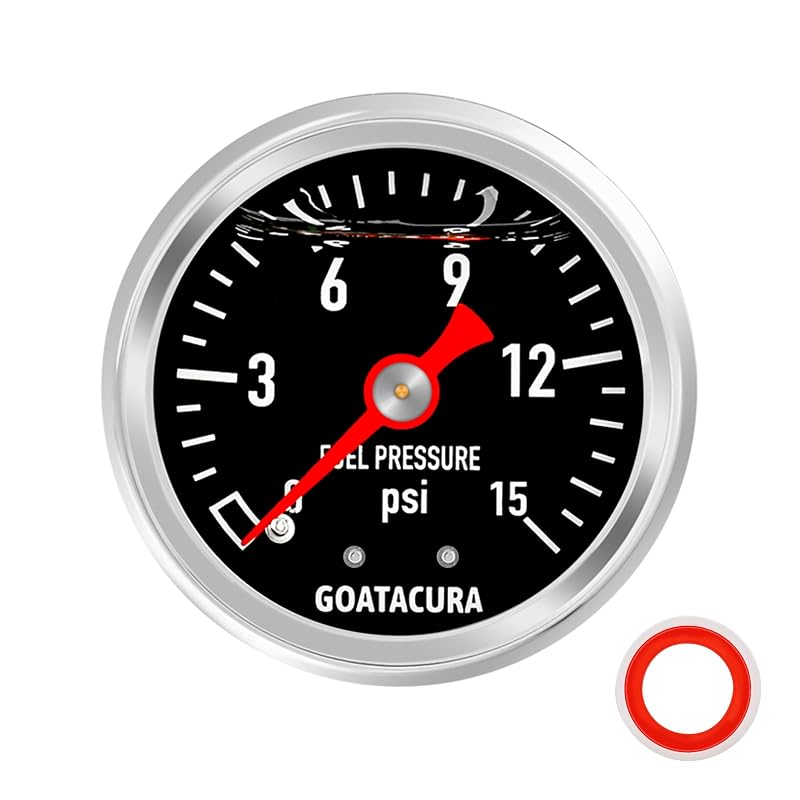 Manômetro de pressão de combustível GOATACURA 0–15 psi com glicerina, caixa em aço inoxidável 304 e rosca 1/8" NPT
