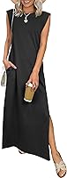 ANRABESS Women's Sleeveless Crewneck Maxi Dress 2026: Wrinkle-Free Loose Split Sundress for Summer Beach Vacation