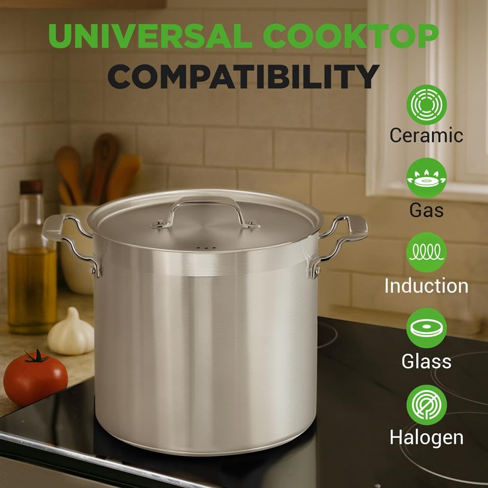 NutriChef Pentola in acciaio inox con coperchio, capiente da 22 l, per stufato, zuppa, pasta, carne, adatta a induzione, pentola grande con manici ergonomici, non colorata