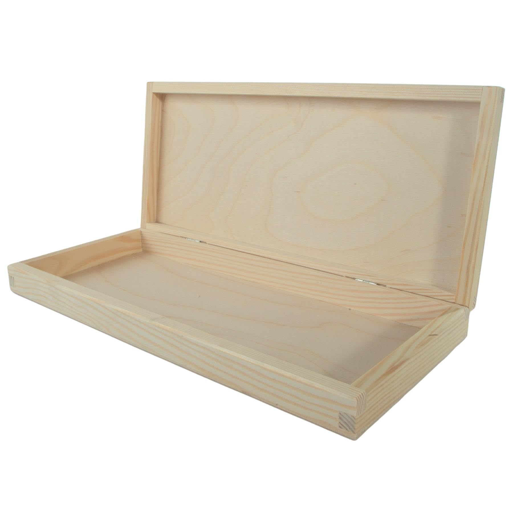 Woodeedoo Natural Large Shallow Oblong Wooden Box With Lid | 34 X 15 X 4 Cm | Keepsake Trinket Valuables Desk Storage Organiser Gift Holder Case | Unfinished Decorative Wood