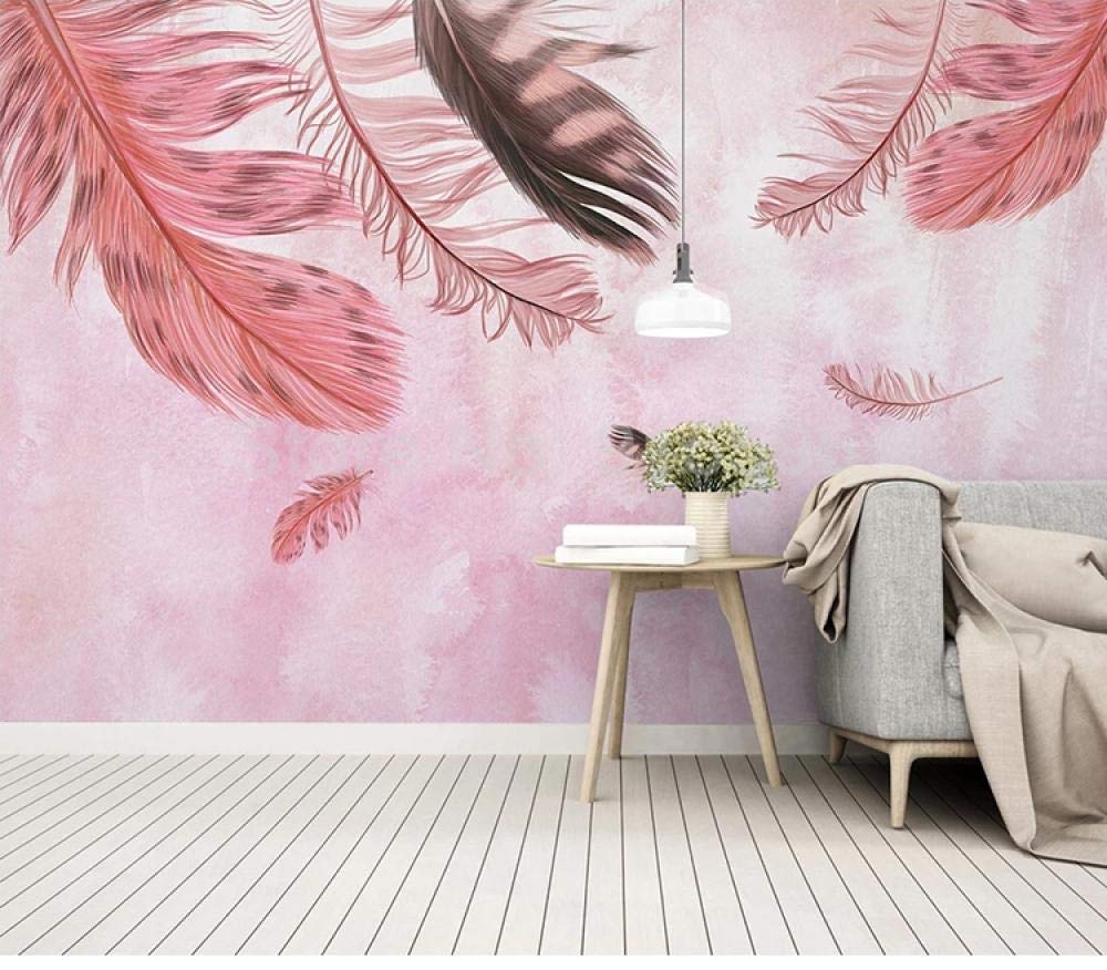 Décoration maison moderne avec papier peint plume rose salon