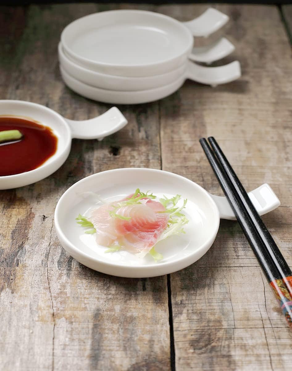 Ceramic Dish Appetizer Plates Dipping Bowls for BBQ Soy Sauce Ketchup Seasoning Vinegar Sushi Salad Wasabi Oil, Japanese Fine Porcelain Chopsticks Spoon Fork Rest Knife Holder, Set of 8