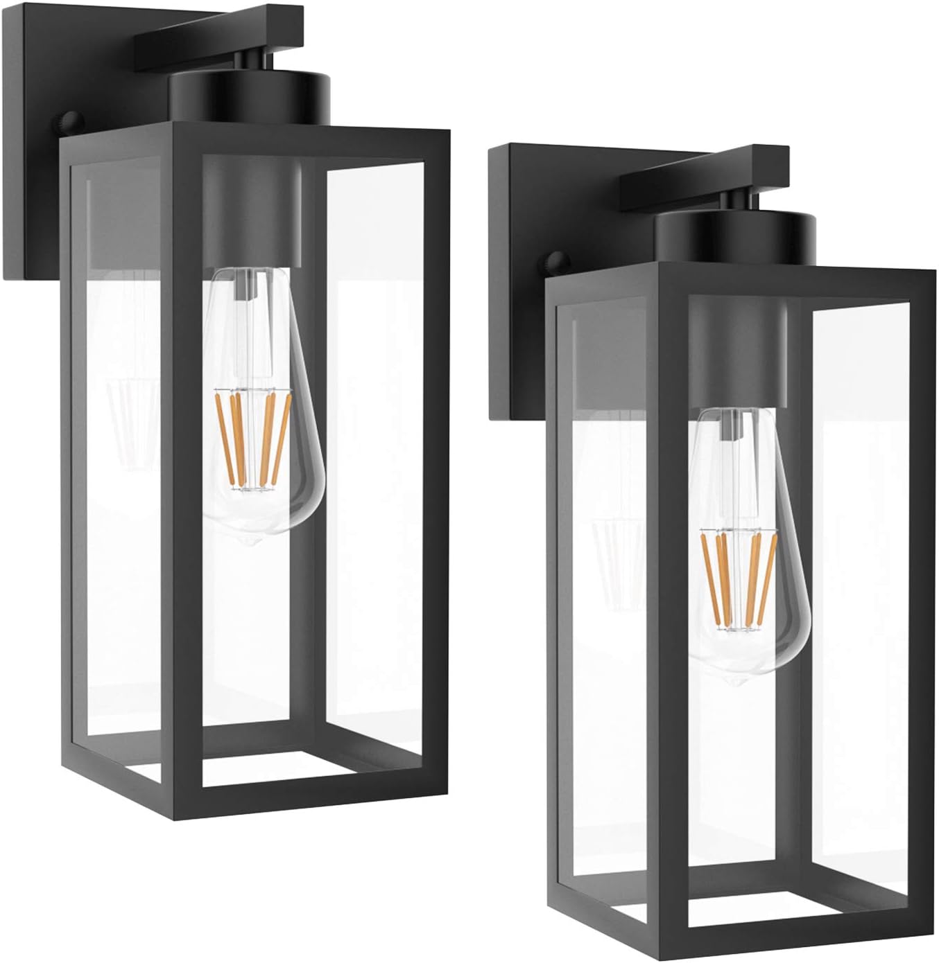 Tipace Outdoor Wall Lantern 2 Pack Black Exterior Wall Sconce with Clear Glass Shade Wall Mount Lights for Entryway,Porch,Doorway(Bulb Not Included)