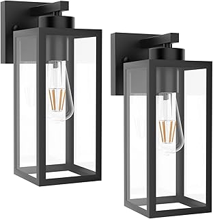 Tipace Outdoor Wall Lantern 2 Pack Black Exterior Wall Sconce with Clear Glass Shade Wall Mount Lights for Entryway,Porch,Doorway(Bulb Not Included)