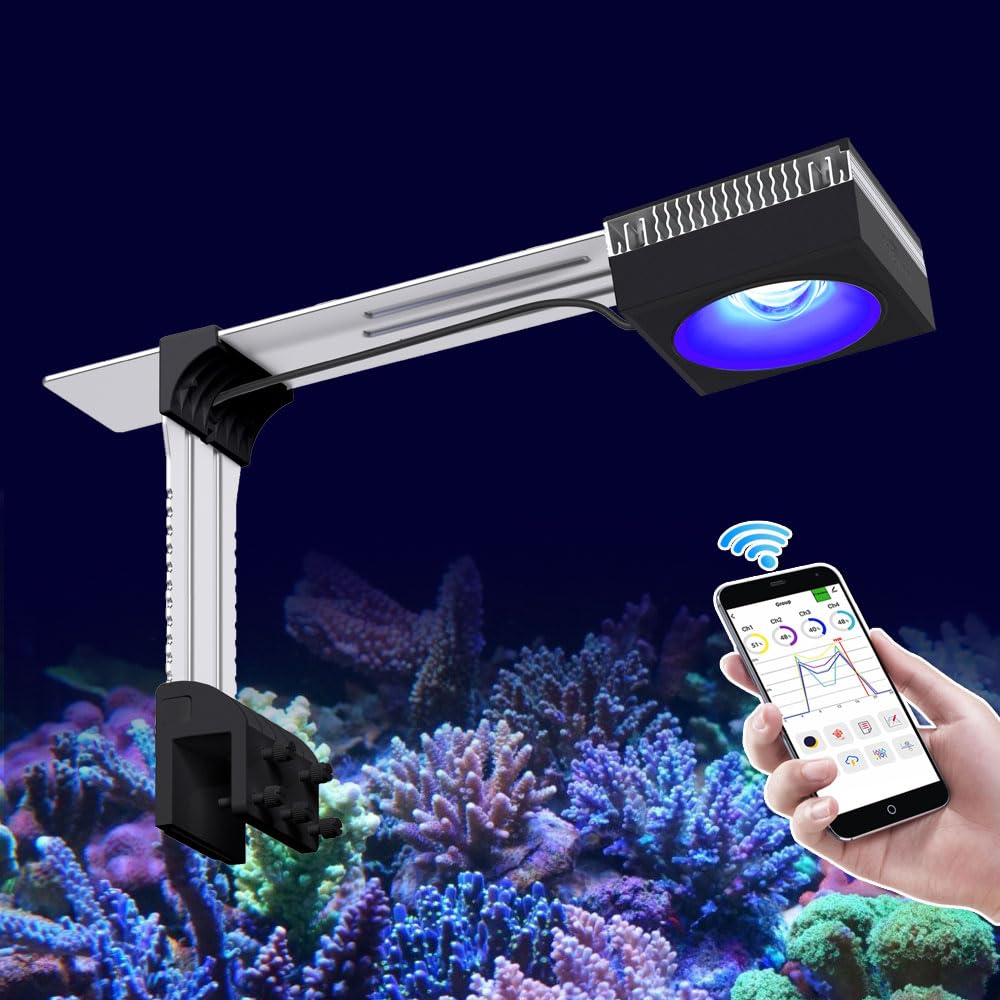 PopBloom Marine LED Aquarium Lights WiFi Full Spectrum Aquarium Led Lighting, for 60cm 24in 2ft Saltwater Reef Marine Aquarium (100W Black)