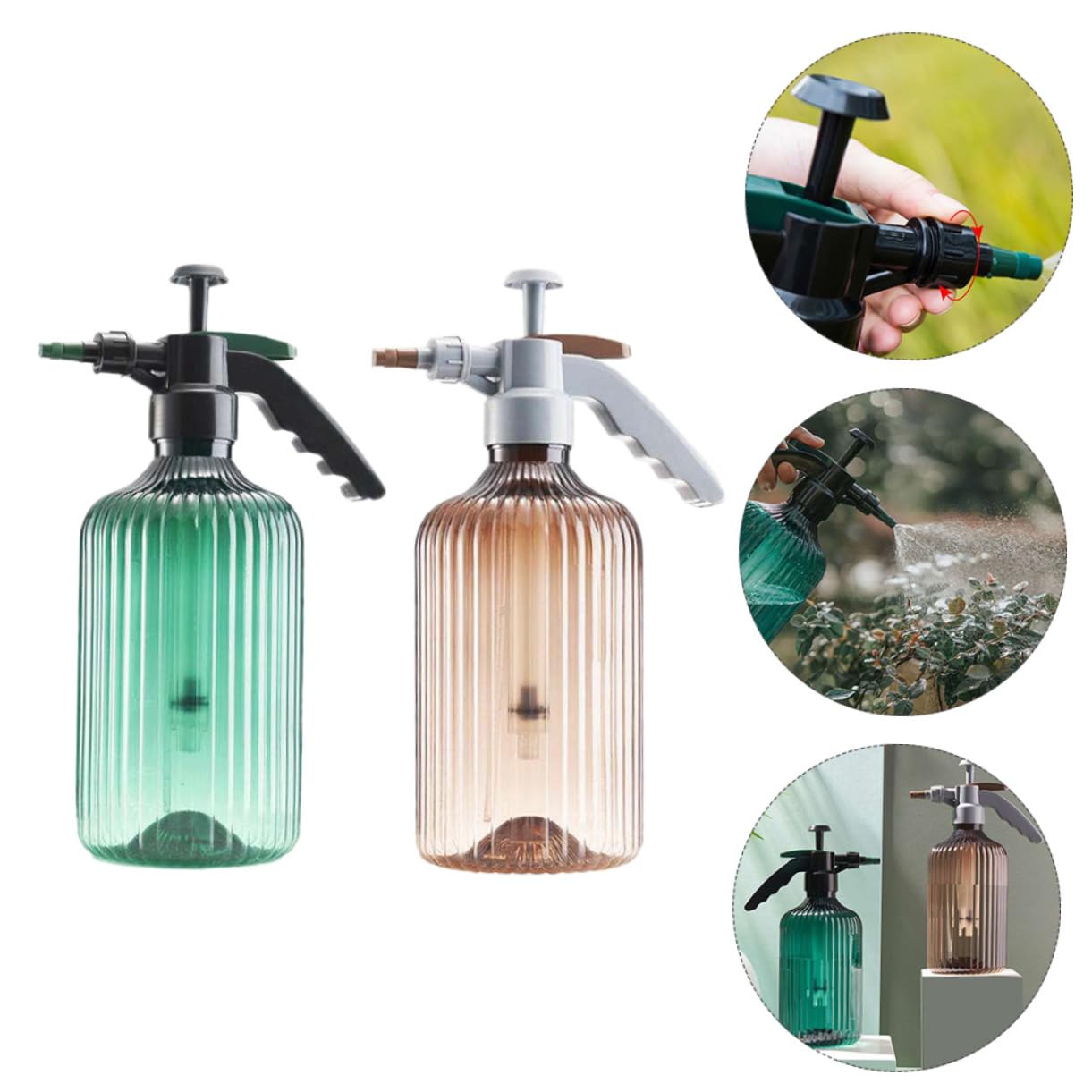 Abaodam 2 Pièces Pulvérisateur Plante Capacité Bouteille Arrosage Pression Continue Portable Vert et Marron