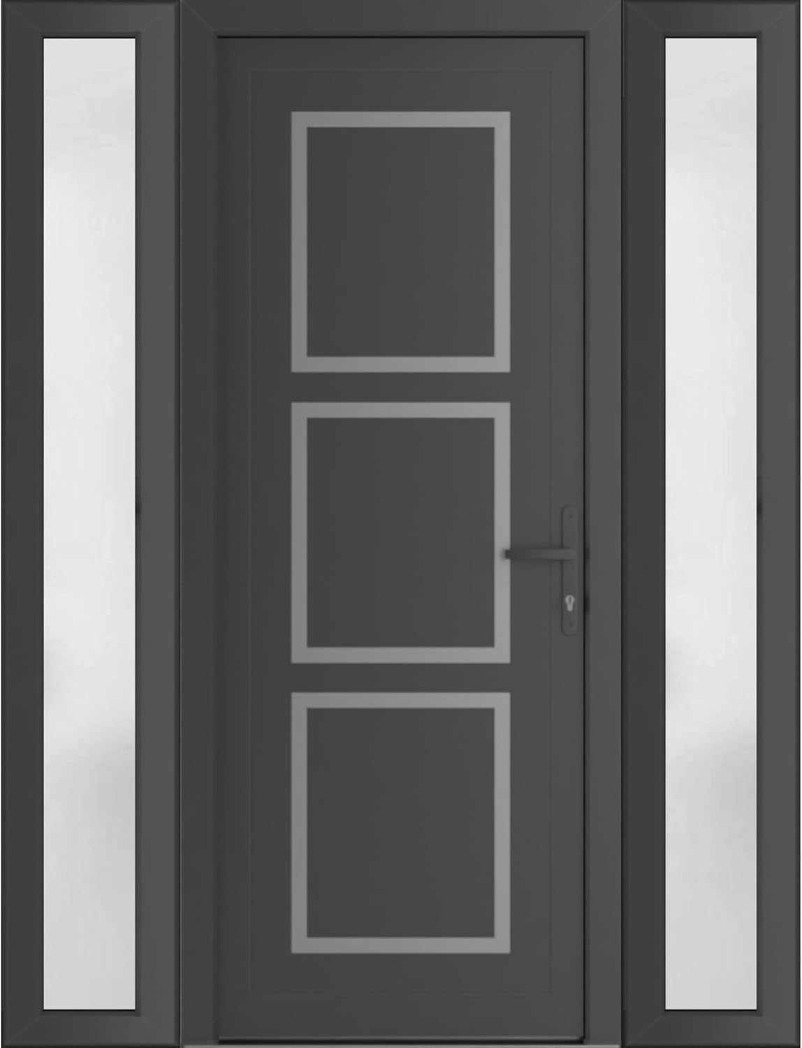 VDOMDOORS Front Exterior Prehung Metal-Plastic Door Frosted Glass | Manux 8661 Antracite Grey | 2 Side Sidelite Transoms | Doors Entrance Patio Garage 68 x 80 (W16+36+16 x H80) Left-Inswing