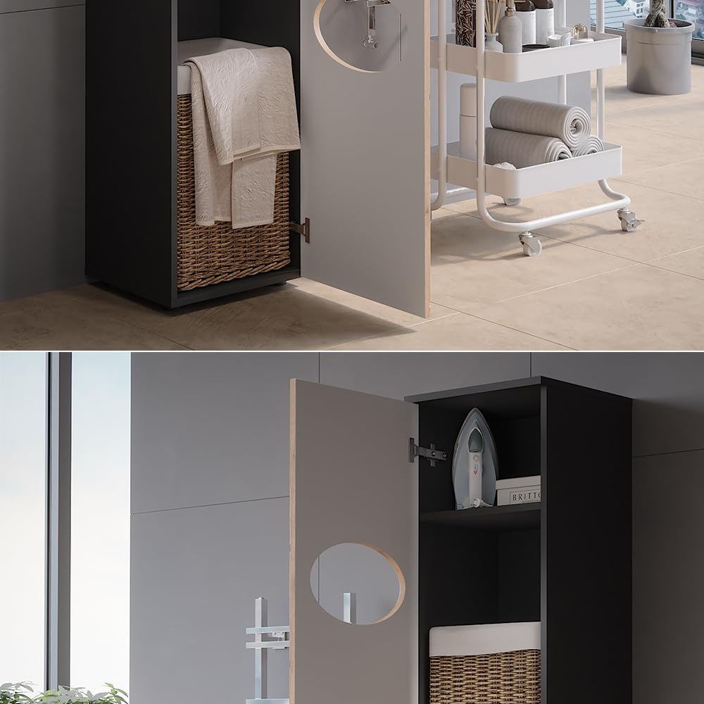 Vicco Armoire à Linge Irma, Anthracite/Chêne doré, 37.2x192cm