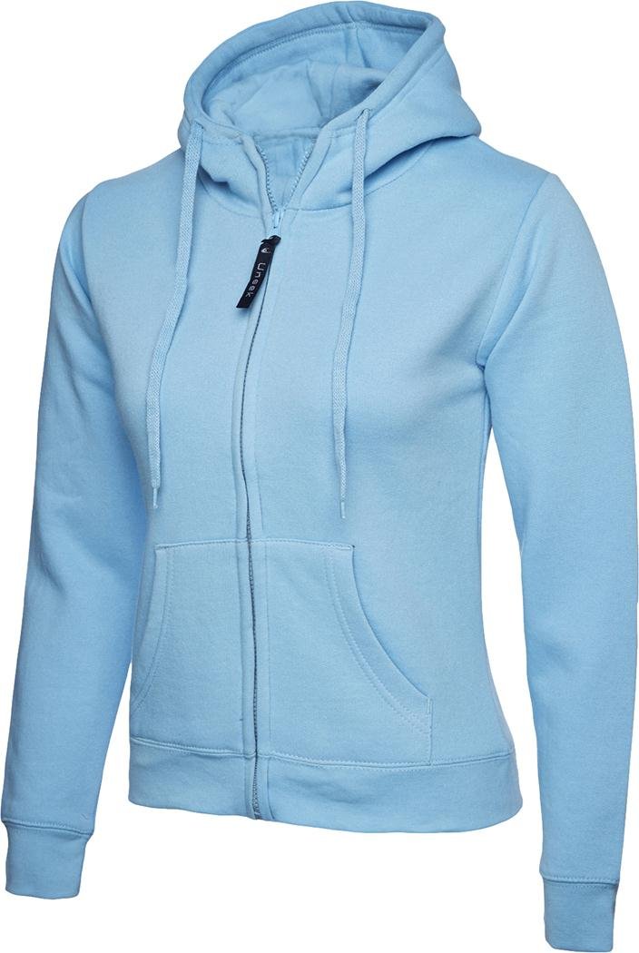 Uneek Uc505 Ladies Classic Full Zip Hooded Sweatshirt Sky 2xl
