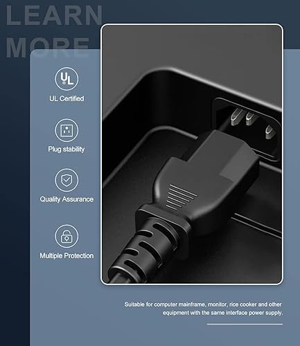 Miniatura 10 de Cable de alimentación de CA para Samsung Sony Lg Toshiba Dynex Panasonic Viewsonic LCD TV, computadora y monitor, cable universal de 6 pies de 3