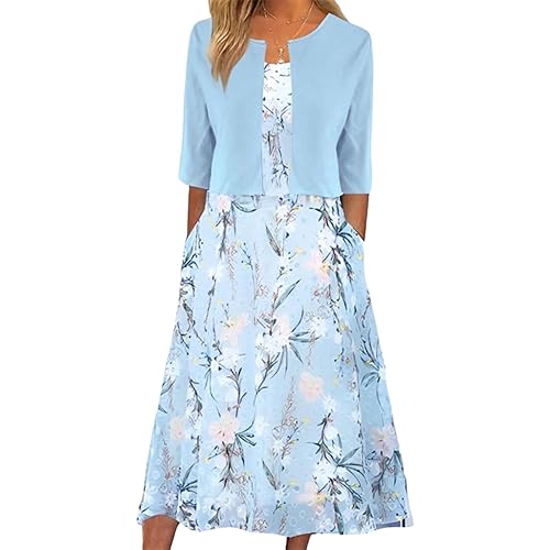 Womens 2 Piece Set Fashion Fresh Plant Print Midi Dress