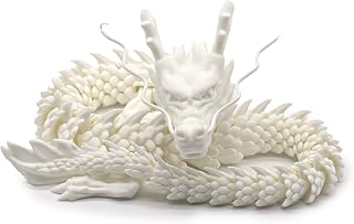 24 Inch 3D Printed Flexible Articulated Dragon - Reinforced Unbreakable Fidget Toy for Autism/ADHD, Home Office Decor Executive Desk Toy (White)