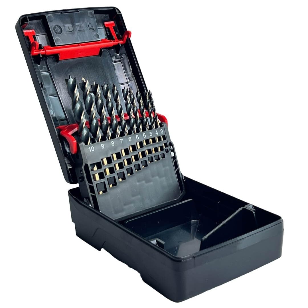 Würth Zebra 0650310010 - Juego de brocas en espiral para madera (10 piezas, en caja de plástico), en los tamaños 3 mm, 4 mm, 5 mm, 6 mm, 7 mm, 8 mm, 9 mm, 10 mm