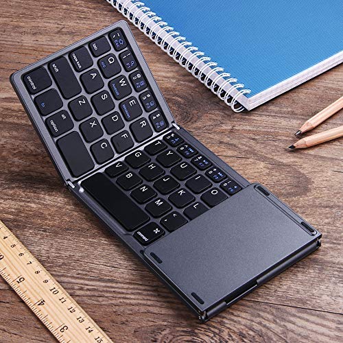 Pocket Size Foldable Bluetooth Keyboard Portable USB Rechargeable Bluetooth Keyboard with Touchpad Mini Keyboard for Windows Android iOS Windows Tablet Smartphone Laptops (Dark Grey) - Thumbnail 5