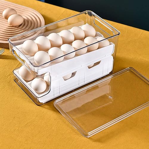 Miniatura 2 de A ALFEEL Soporte automático para huevos rodante para refrigerador, apilable, a prueba de golpes, de doble capa, organizador de huevos con tobogán