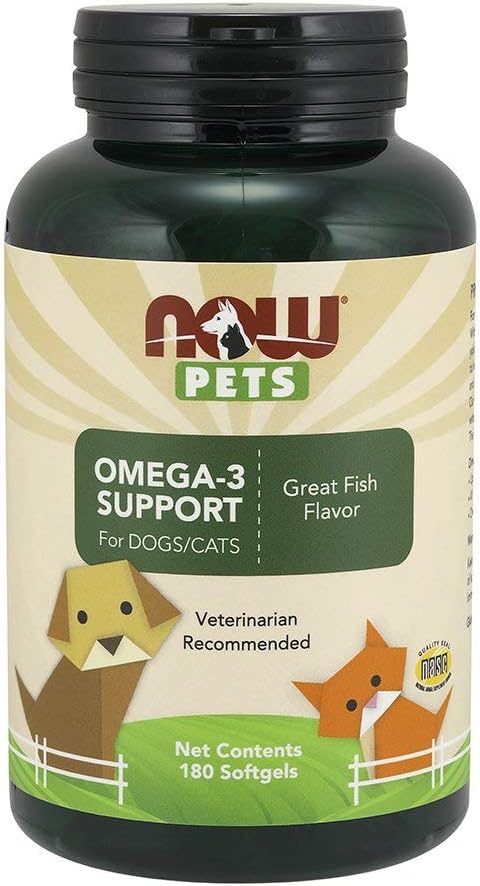 NOW Foods Pet Health Omega 3 Supplement, Formulated for Cats & Dogs, NASC Certified, 180 Softgels (2 Pack)