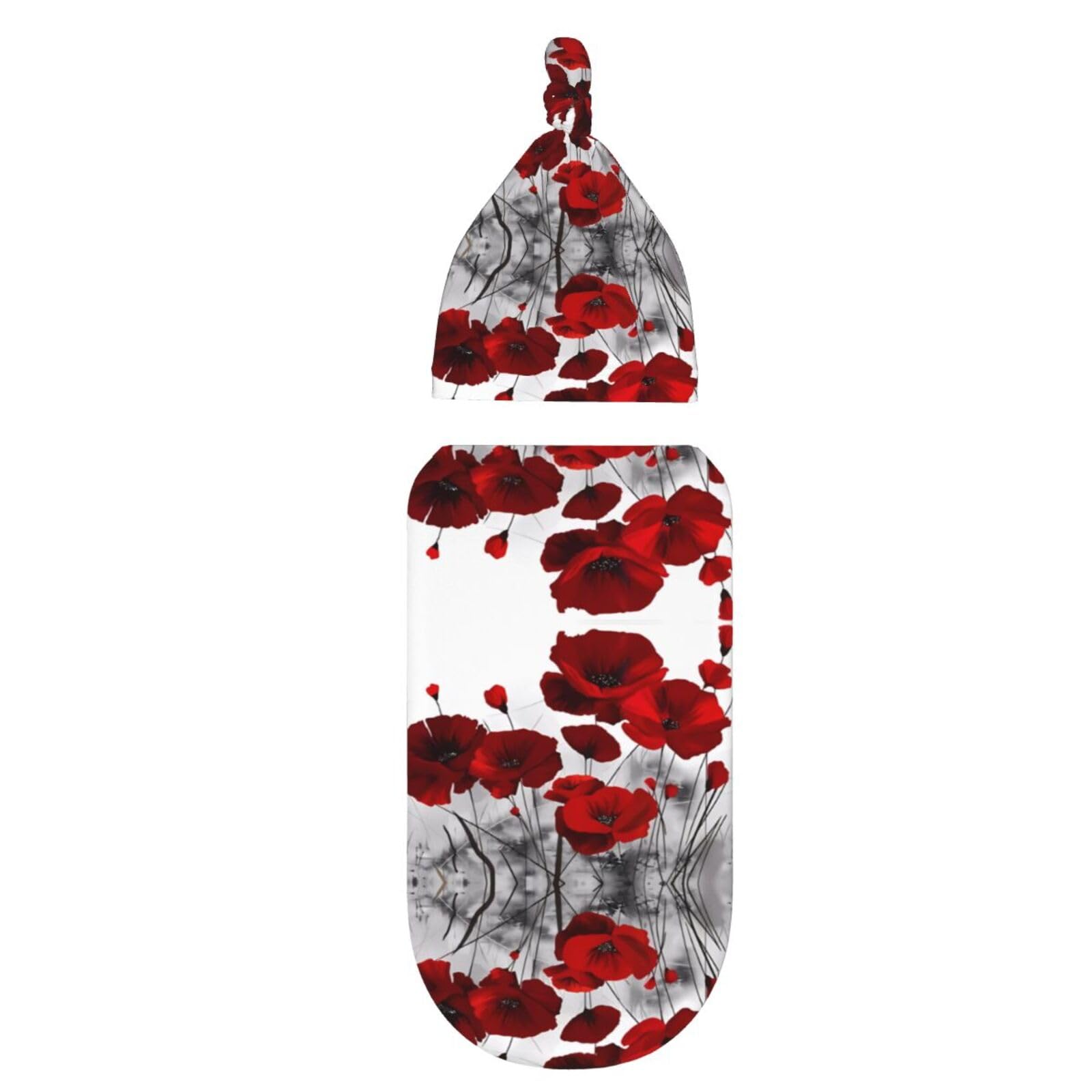 Blwslc Black Red Poppy Flower Newborn Swaddle Bag Set, Baby Receiving Blanket With Hood, Suitable For Babies 0-6 Months