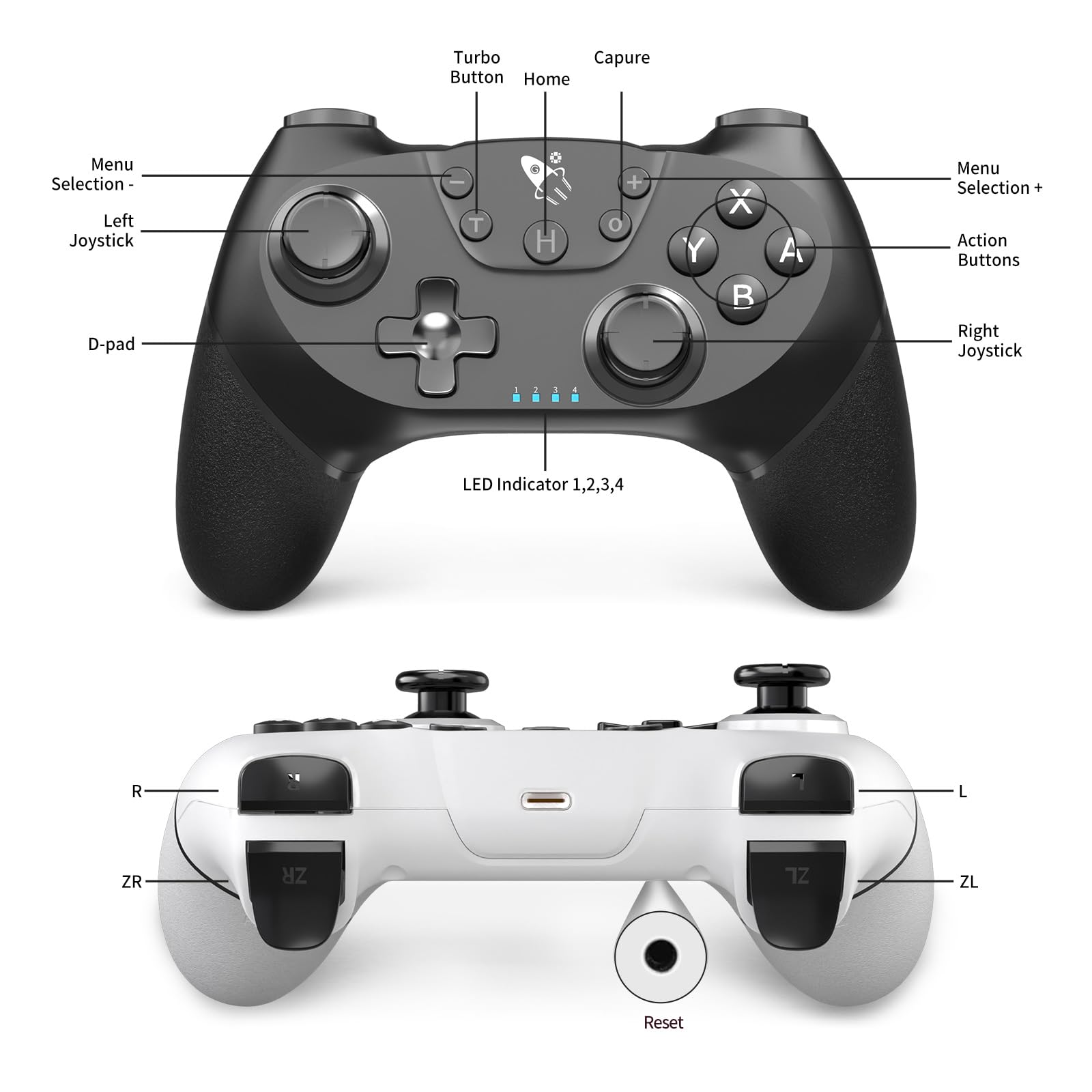 AceGamer Wireless Pro Controller for Nintendo Switch/Lite/OLED/Switch 2/PC, 2 pack, Hall Effect Joystick for Switch 2 Pro Controller with Wake-Up/Dual Vibration/Turbo/Ergonomic ! (Black&White) - Nintendo Switch 2 - Very Good - Used Controller - Image 2