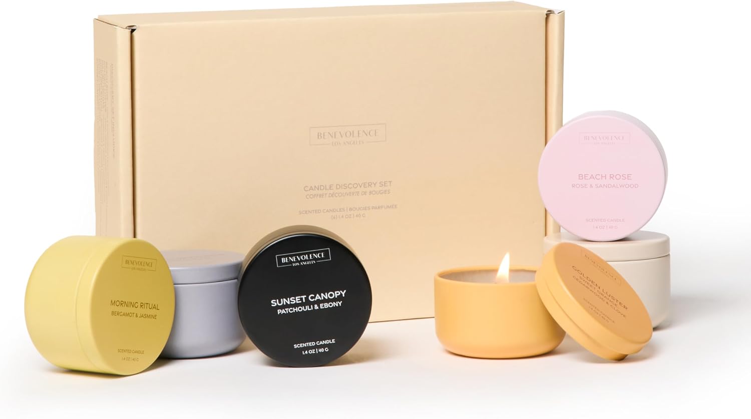 Benevolence LA Candle Gift Set – 6 Soy Scented Candles (1.4 oz) | Aromatherapy Candles with Orange, Eucalyptus, Rose & Jasmine | Gift Set Ideas for Women & Men | Ready for Gifting