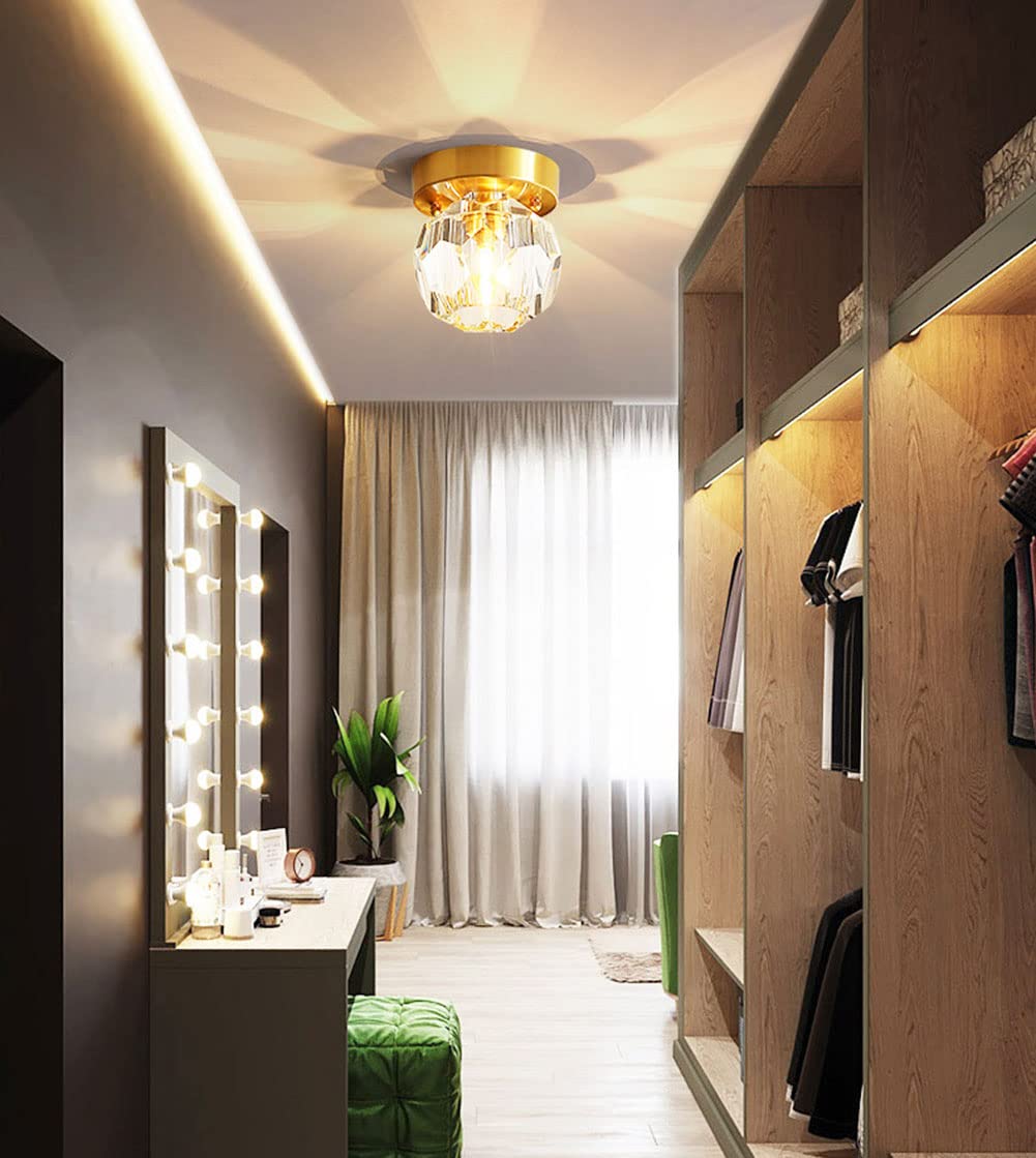Moderne Deckenleuchte mit Messingsockel 1-Licht Eingang K9 Kristallglas Deckenlampe Schlafzimmer Einfache Deckenleuchten für Veranda Flur Foyer Wohnzimmer Esszimmer Küche