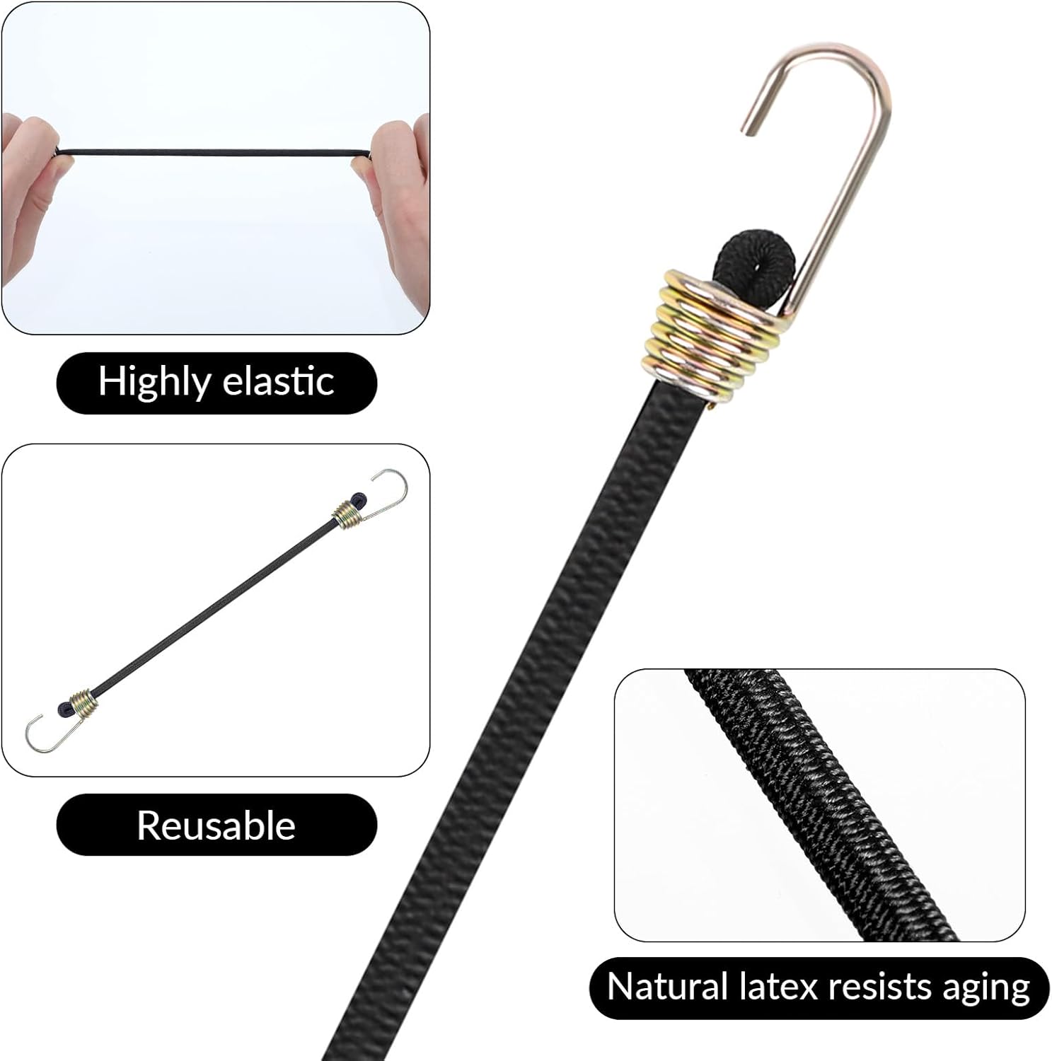 10 Pcs Mini Bungee Cords with Hooks, 7.8 Inch Heavy Duty 4 mm Industrial Elastic Bungee Straps, Metal Hooks Short Bungees Cords for Camping, Tents, Tarps, Trucks, Bikes, Luggage Outdoor Use (Black)