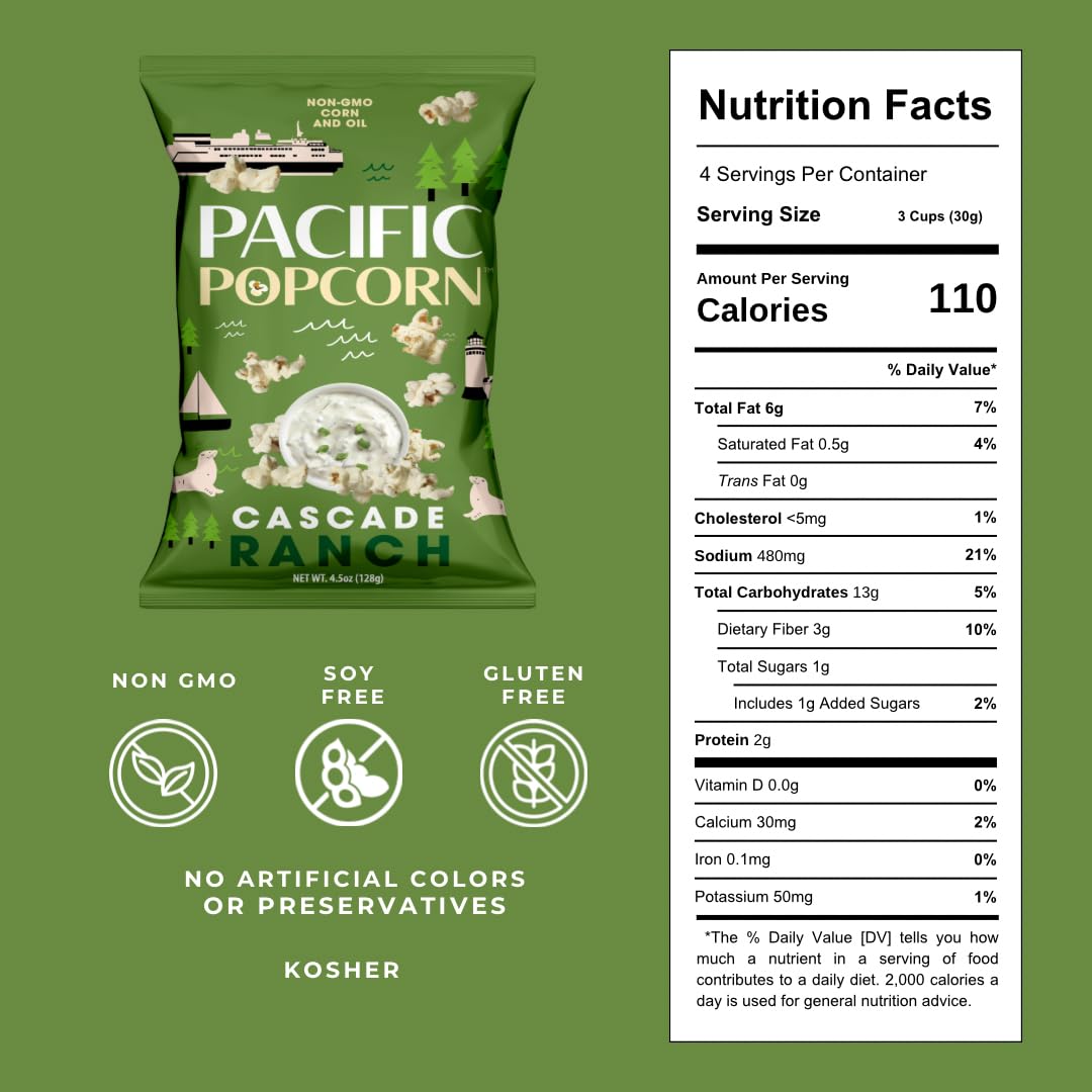Pacific popcorn - Cascade Ranch 4.5 oz (Pack of 6)