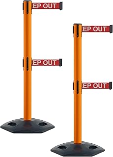 Montour Line MSR630D Set of 2 Retractable Belt Barrier Stanchion, Heavy-Duty Rubber Base, Orange Post (7.5 ft Red with